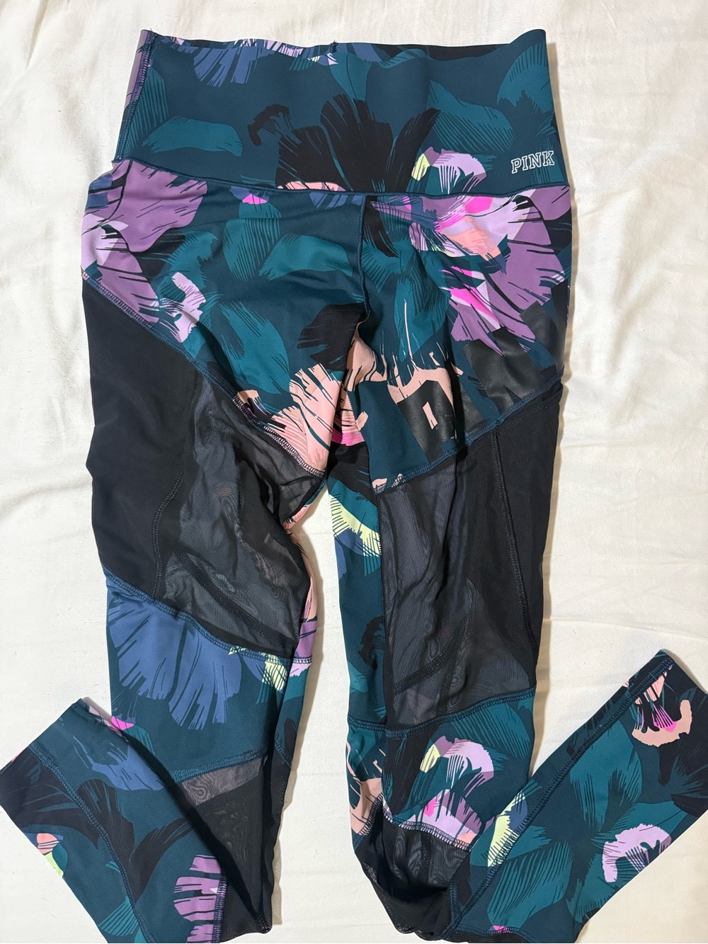 PINK Victoria's Secret Teal & Purple Floral Mesh Panel Leggings